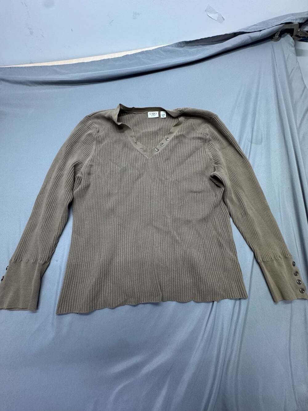 Cato Woman Ribbed Sweater Size 18/20W Brown Notch Neck Long Sleeve Top